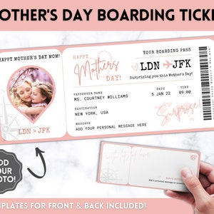 MOTHERS DAY Boarding Ticket Template, Surprise Boarding Pass for Mom, Plane Ticket Vacation, Fake Airline Flight Trip, Last Minute Gift, Mum