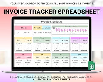 Invoice Tracker Spreadsheet, Small Business Invoice Tracking, Invoice Template, Task Tracker, Order Profit Loss, Google Sheets Sales Tracker