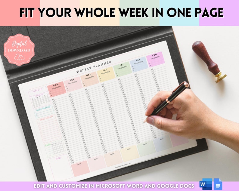 Weekly Hourly Planner EDITABLE Weekly Schedule, Daily Planner, Undated Planner, 2024 Weekly Organizer, To Do List printable, Adhd, Colorful image 10