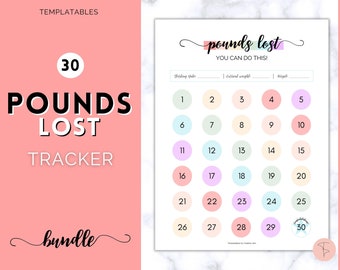 Weight Loss Tracker, 30 lbs, Pack of 5 Pounds Lost Trackers, 10 20, 30, 50, 100, Printable Weight Loss Chart, Fitness Journal, Diet Habit