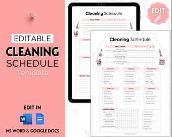 Cleaning Schedule, EDITABLE Cleaning Planner, Cleaning Checklist, Weekly House Chores, Adhd Clean Home, Monthly, Household Planner Printable