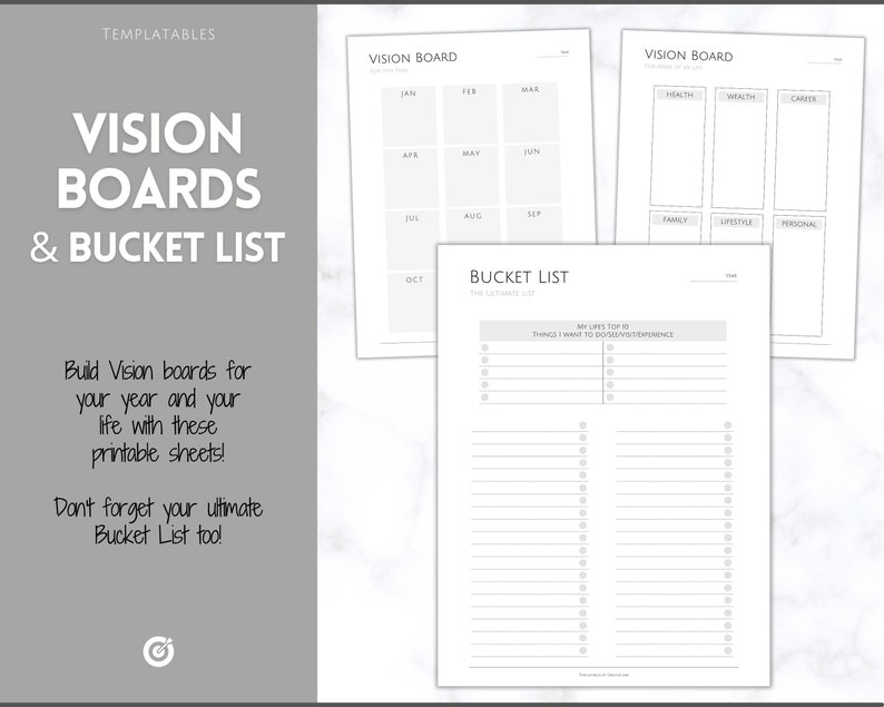 Goal Planner BUNDLE, 2024 Goals Tracker, SMART Goal Setting Kit, New Year, Monthly Habits Reflections, Productivity, Vision Board Printables image 7
