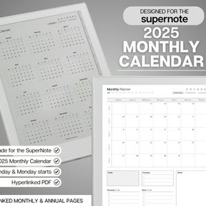 2025 MONTHLY Planner, Supernote Template, Hyperlinked Digital Planner, Calendar, Schedule, a5x a6x Supernote Planner, Template for Supernote