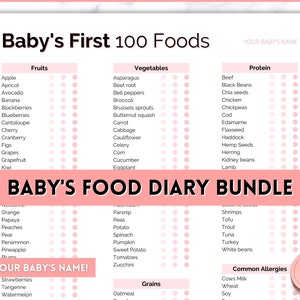 Baby First Foods Checklist, Baby Food Tracker Printable BUNDLE, Meal Planner, Food Diary, Daily Log, 100 foods before 1, Baby led weaning