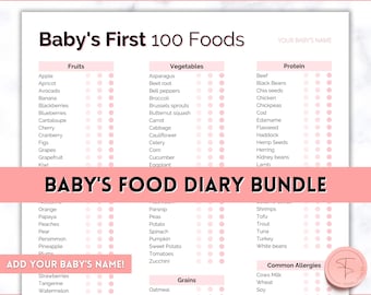 Baby First Foods Checklist, Baby Food Tracker Printable BUNDLE, Meal Planner, Food Diary, Daily Log, 100 foods before 1, Baby led weaning