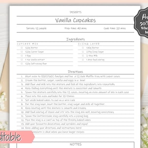 EDITABLE Recipe Book template, Recipe Sheet Template, Recipe Cards, Minimal Recipe Binder, 8.5x11 Printable Farmhouse, Food Planner Journal