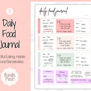 DAILY Food Journal, Colorful Food Diary, Diet & Nutrition Log, Weekly Meal Planner Printable, Meal Tracker, Menu Plan, Prep! Fitness, Health