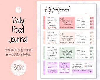 Diario de alimentos DIARIO, diario de alimentos colorido, registro de dieta y nutrición, planificador de comidas semanal imprimible, seguimiento de comidas, plan de menú, preparación. Fitness, Salud
