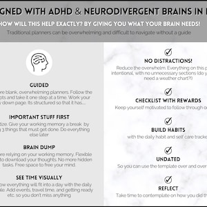 ADHD Daily Planner for Adults, Neurodivergent, Brain Dump Template, cleaning, student, digital life daily planner, to do list printable image 3