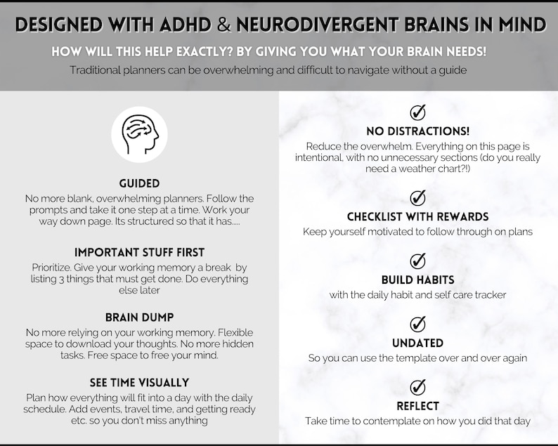 ADHD Daily Planner for Adults, Neurodivergent, Brain Dump Template, cleaning, student, digital life daily planner, to do list printable image 3