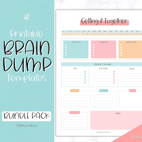 EDITABLE Brain Dump Template BUNDLE, To Do List Printable, ADHD Daily Planner, Productivity, Priority Matrix, Work Day, Thoughts Organizer