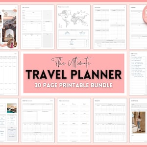 Travel Planner Printable, 30 Travel templates, trip planner, vacation planner, roadtrip travel diary, holiday notebook journal, packing list