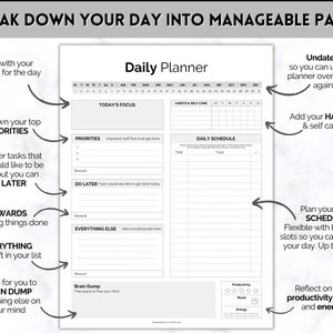 ADHD Daily Planner for Adults, Neurodivergent, Brain Dump Template, cleaning, student, digital life daily planner, to do list printable image 6