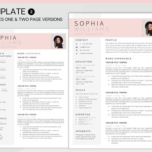 Puede incluir: Una plantilla de curr&iacute;culum vitae rosa y blanca con una foto profesional de una mujer. La plantilla incluye secciones para informaci&oacute;n de contacto, educaci&oacute;n, experiencia laboral, habilidades, experiencia, intereses, premios y certificaciones, idiomas, extras y referencias. La plantilla est&aacute; dise&ntilde;ada para una o dos p&aacute;ginas.