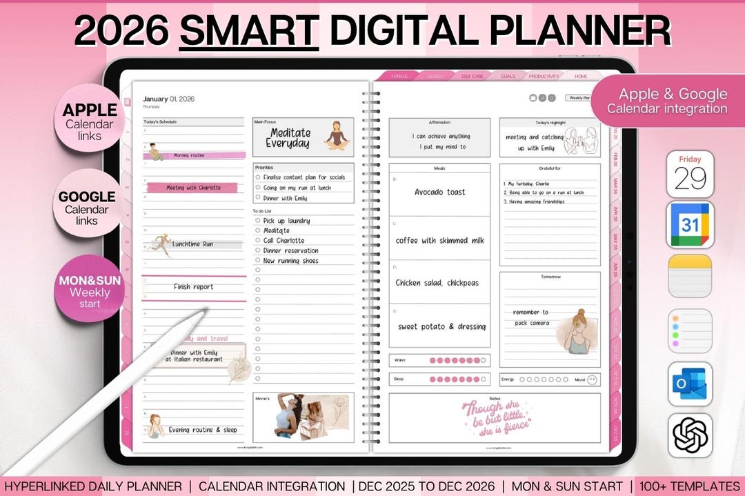 2026 Digital Planner, PINK Goodnotes Planner, Daily Weekly, Monthly ...