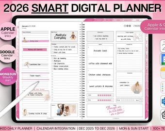 2026 Digital Daily Planner for Goodnotes in pink theme