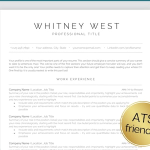 ATS Friendly Resume Template, Executive Resume, Word, Google Docs, CV Template, Professional Minimalist, Simple, Modern Resume Template