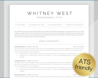 ATS Resume Template, ATS Friendly, Executive Resume, Word, Google Docs, CV Template, Professional Minimalist, Simple, Modern Resume Template