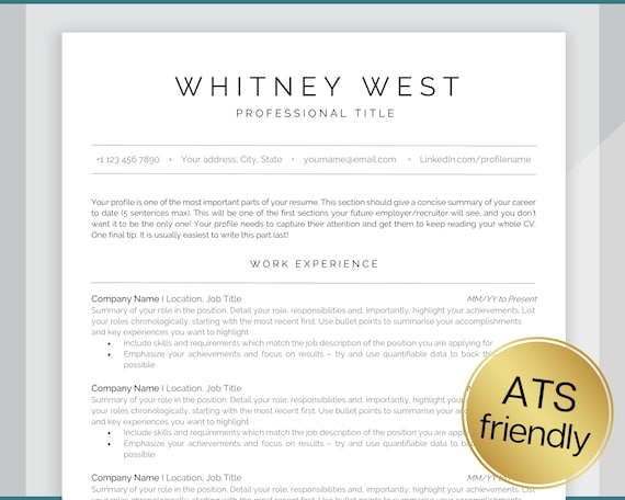 ATS Resume Template, ATS Friendly, Executive Resume, Word, Google Docs, CV Template, Professional Minimalist, Simple, Modern Resume Template