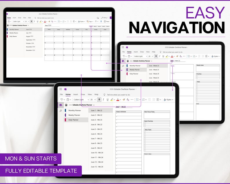 Onenote Planner, EDITABLE 2026 Digital Planner, Onenote Template, Daily ...