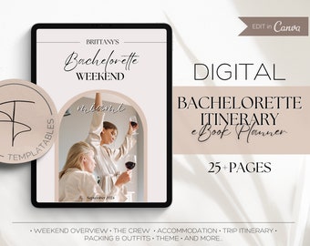 Digital Bachelorette Itinerary template, Bachelorette Weekend Planner, Girls trip, Miami, Cowgirl, Winter, Disco, Outfits, Canva template