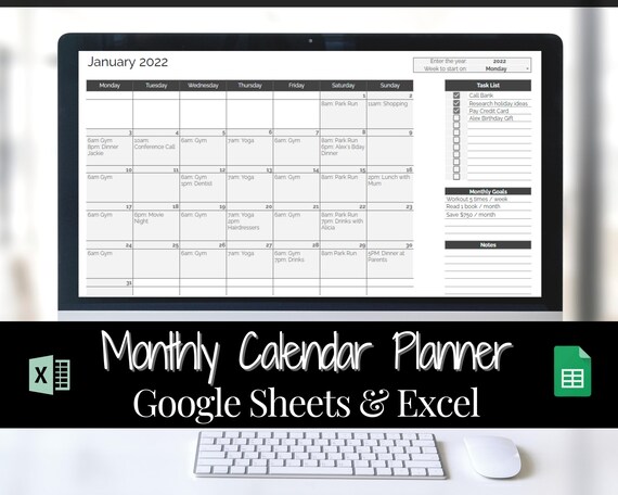 Monthly Calendar Planner Spreadsheet Automated Template | Etsy