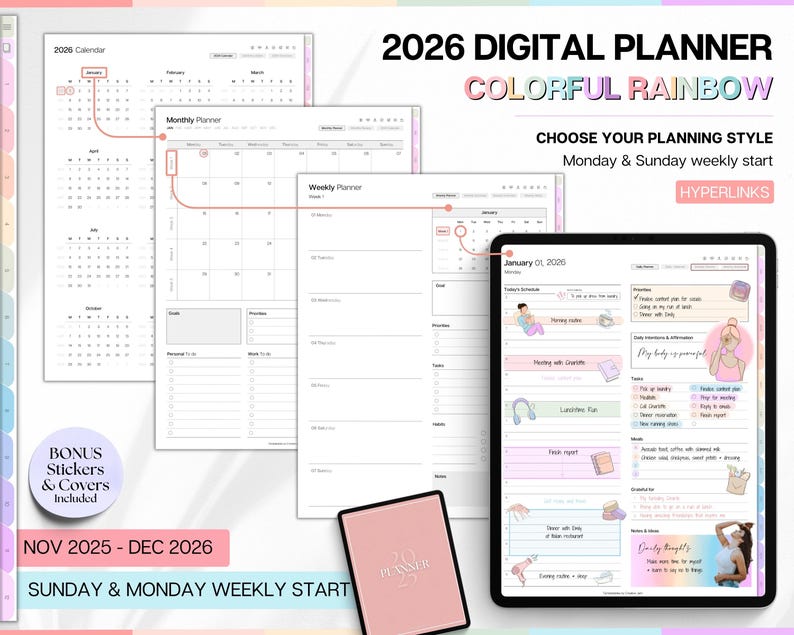 COLORFUL Digital Planner BUNDLE! 2026 Goodnotes Daily Weekly Planner ...