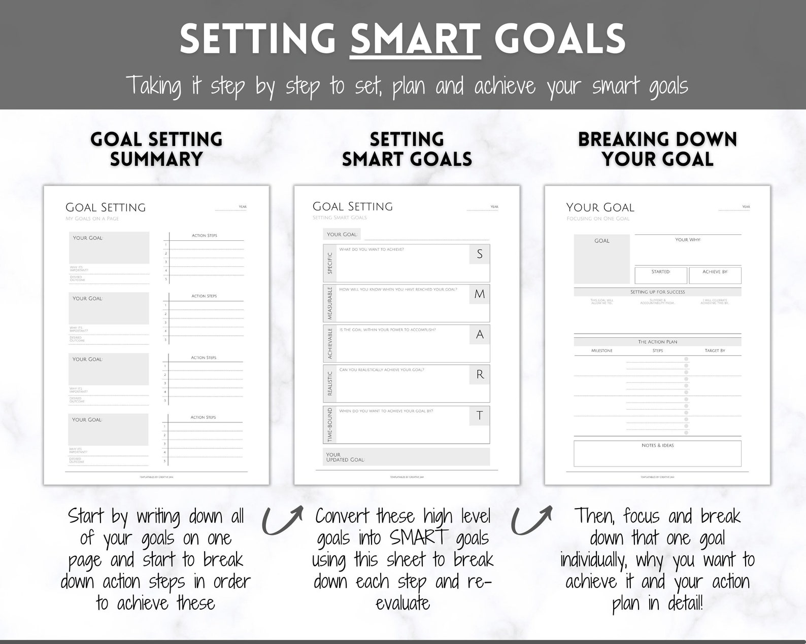 Goal Planner Printable BUNDLE, 2024 Goals Tracker, SMART Goal Setting ...