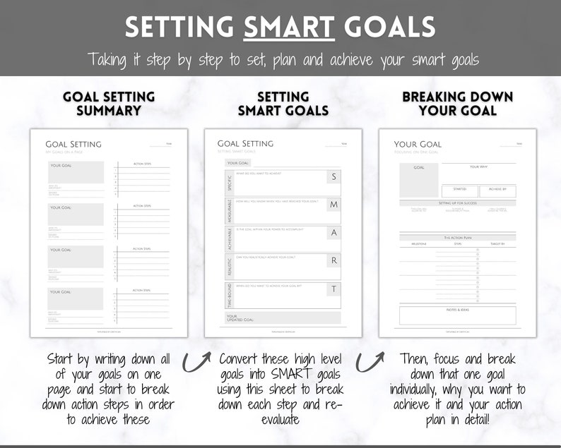 Goal Planner Printable BUNDLE, 2024 Goals Tracker, SMART Goal Setting ...