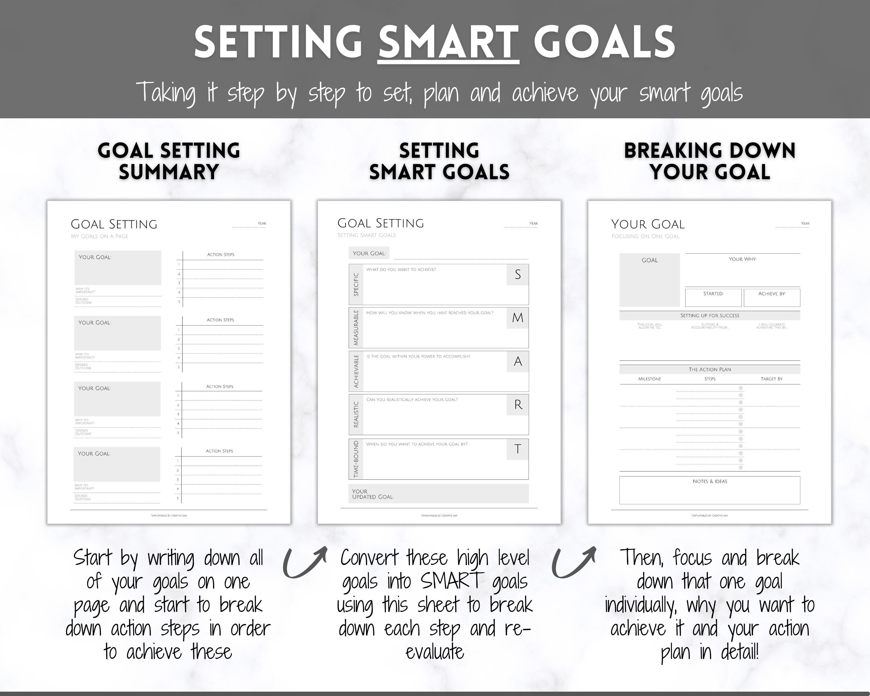 Goal Planner Printable BUNDLE, 2024 Goals Tracker, SMART Goal Setting ...