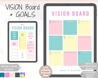 Vision Board Printables, Goal Planner Affirmation, Manifestation Law of Attraction Wall Art Poster, Digital Initiative Tracker, Positive Kit