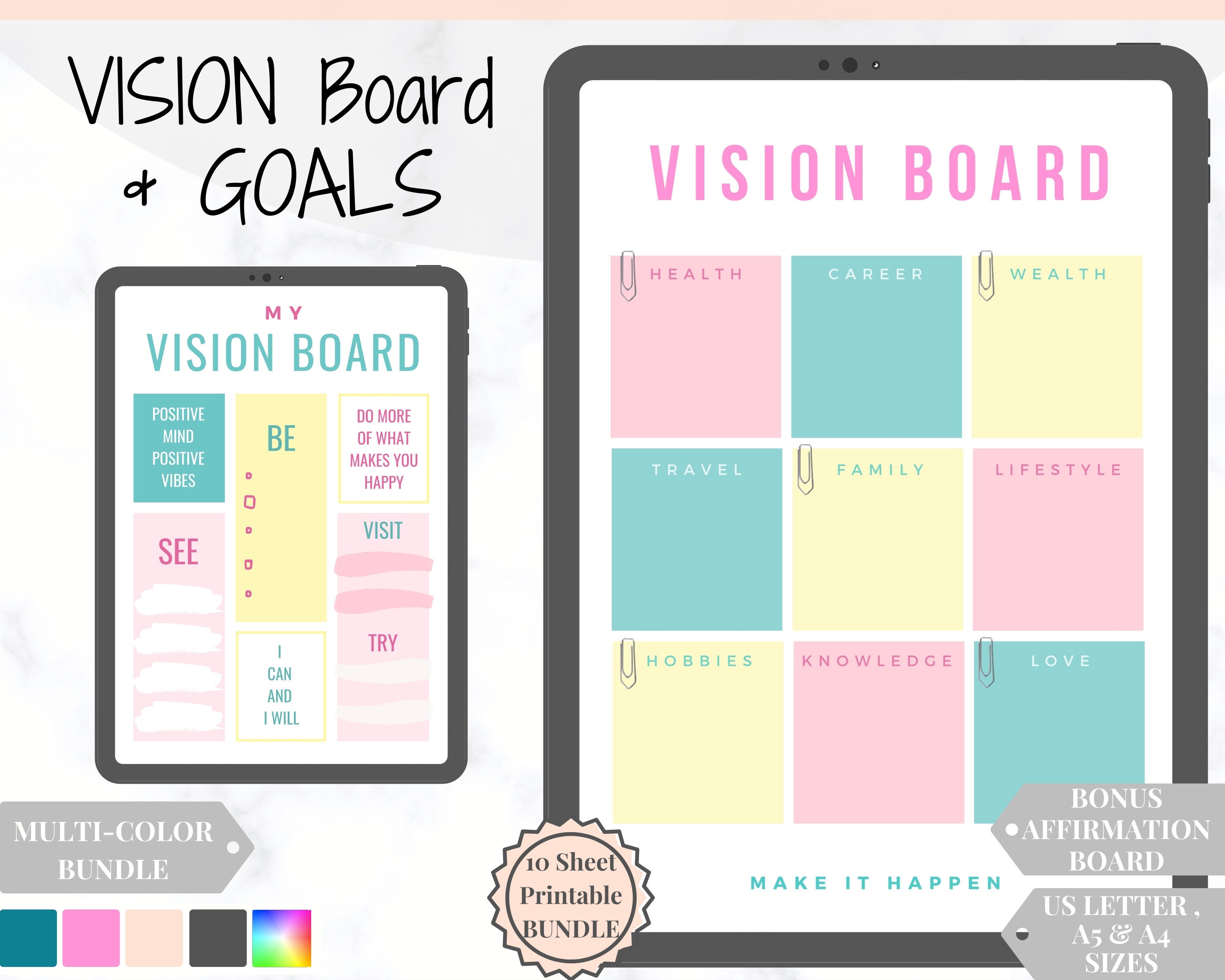 Vision Board Printables Goal Planner Affirmation - Etsy UK