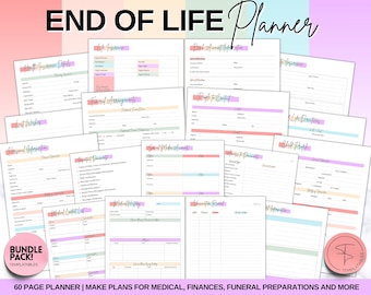 KLEURRIJKE planner einde levensduur, medisch, overlijden, nalatenschap, uitvaartplanning, noodmap, voorbereiden voor het geval dat, wat als huishoudmap