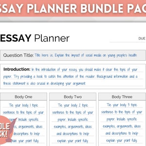 8 pg Essay Planner Printable BUNDLE for Students, Essay Writing Template, College Assignment, School Homework, Academic Project, Essay Plan