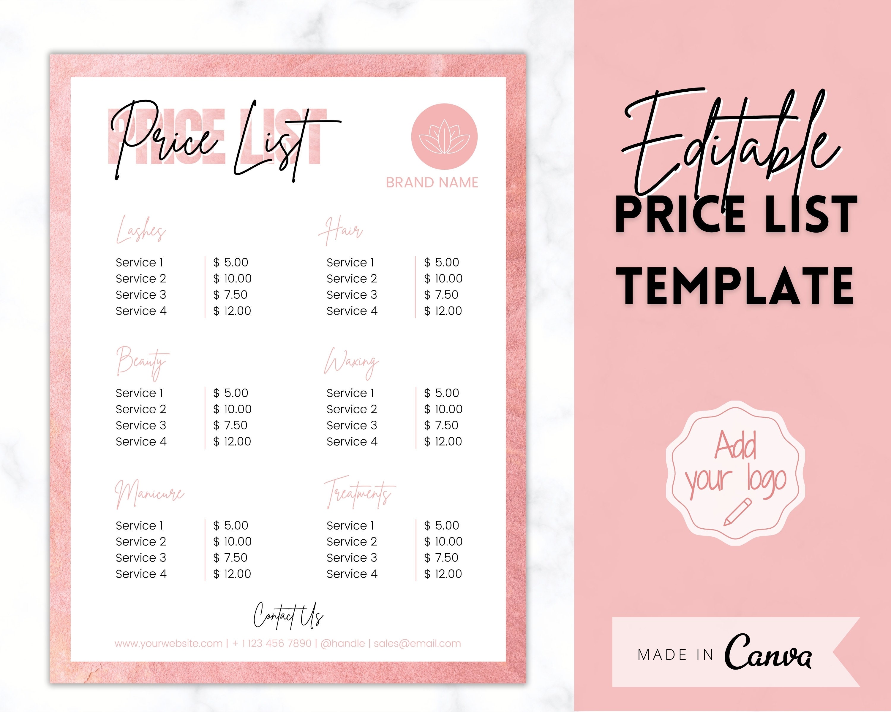 PRICE LIST Template Editable Price Sheet Pricing Guide Hair | Etsy