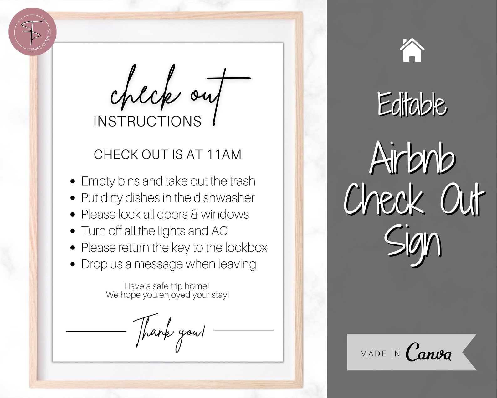 Editable Airbnb Sign Check Out Checklist Template House Etsy Uk
