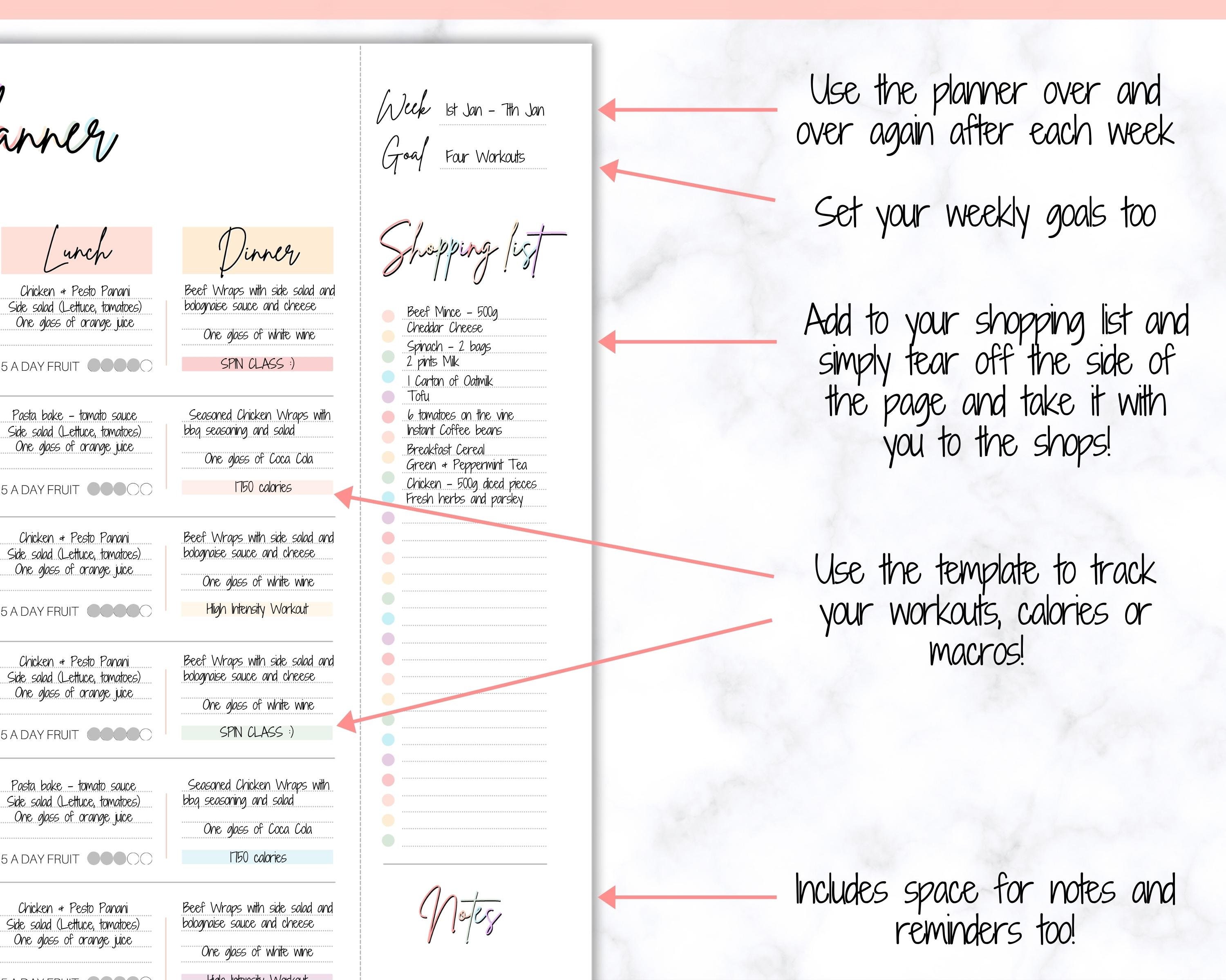 FOOD DIARY Weekly Meal Planner Printable Meal Tracker Food | Etsy