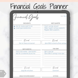 Financial Goals Planner Vision Board Printable, Initiative & Habit Goal Tracker, Budget Planner Template Insert, Financial Planner Goals