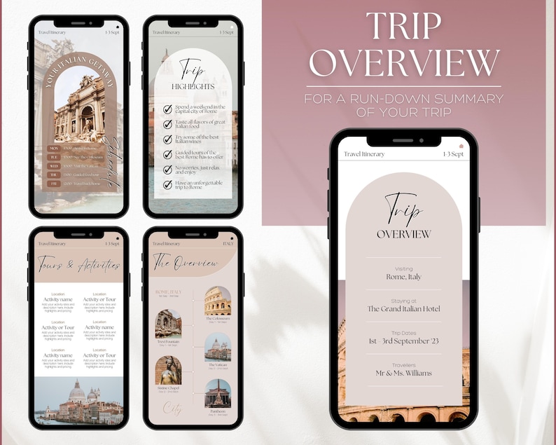 MOBILE Travel Itinerary Template, Digital Travel Guide, Weekend Trip Itinerary, Birthday, Girls trip, travel agent planner, Canva template image 3