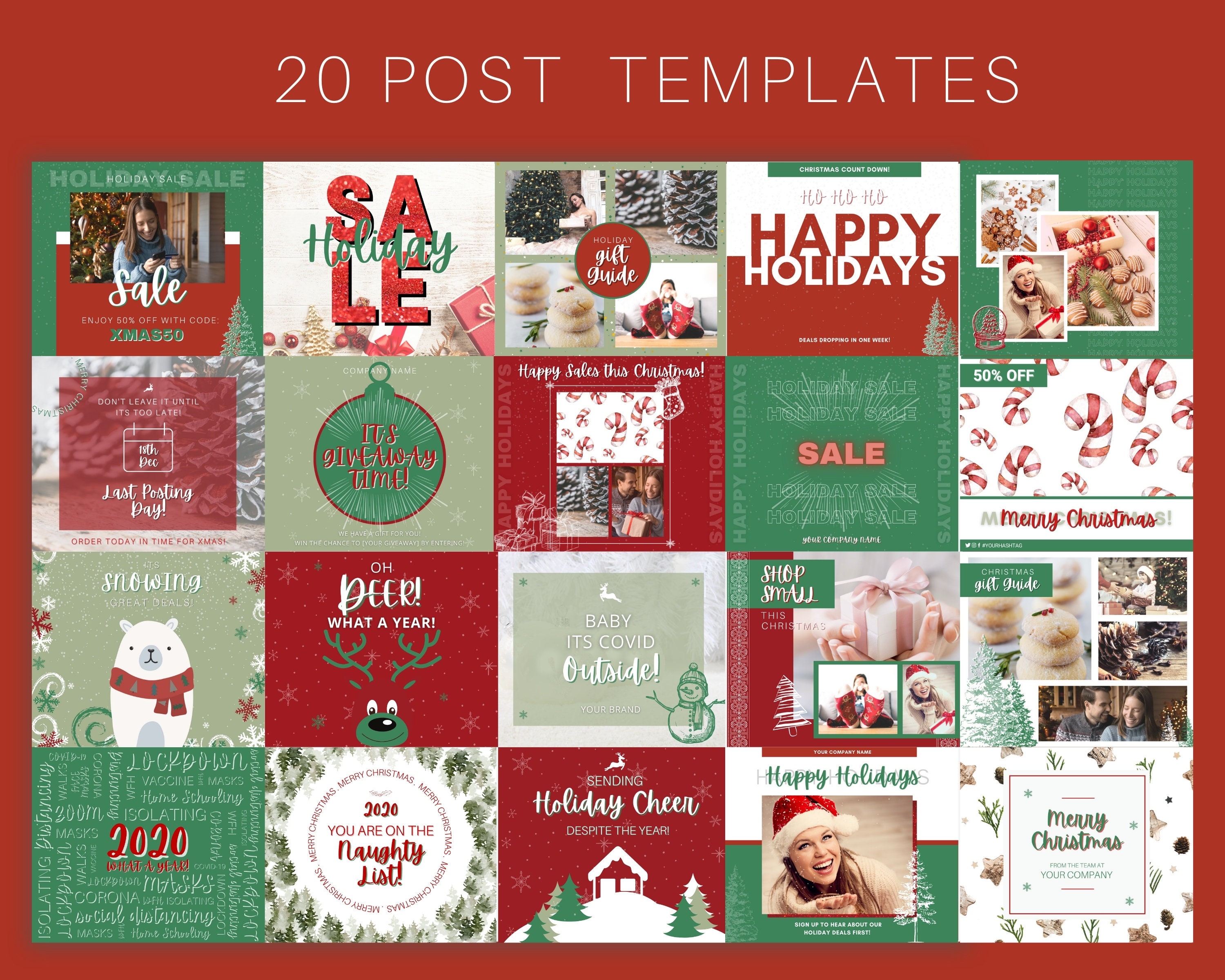 Happy Holiday Facebook Post Templates. Christmas Canva Etsy