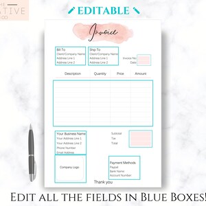 INVOICE TEMPLATE Order Form EDITABLE Custom Receipt Template - Etsy UK