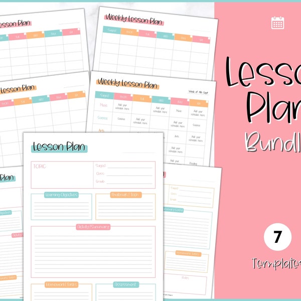 Lesson Plan Template, Lesson Planner Printable, Homeschool Teacher Planner, Weekly, Daily Plans, Academic Schedule, Simple Lesson Plan Book