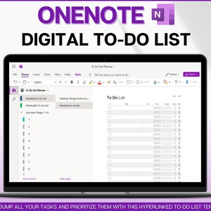 Modello di elenco di cose da fare di OneNote, elenco di cose da fare con collegamento ipertestuale per una nota, elenco di attività digitali, modello di dump del cervello, elenco di cose da fare ADHD, elenco minimalista