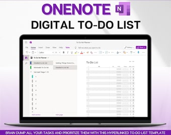 OneNote To Do List Template, Hyperlinked To Do List for One Note, Digital Task List, Brain Dump Template, ADHD to do list, Minimalist List