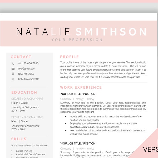 2 Page Resume Template Word. CV Template Professional, CV Design, Executive Resume Template, Clean Curriculum Vitae, Minimalist, ATS, Free