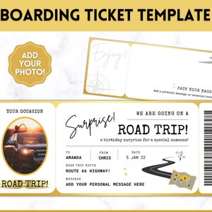 EDITABLE Road Trip Ticket template, family road trip ticket, Ticket to ride Voucher, Surprise Trip, Travel Gift Certificate, Canva Template