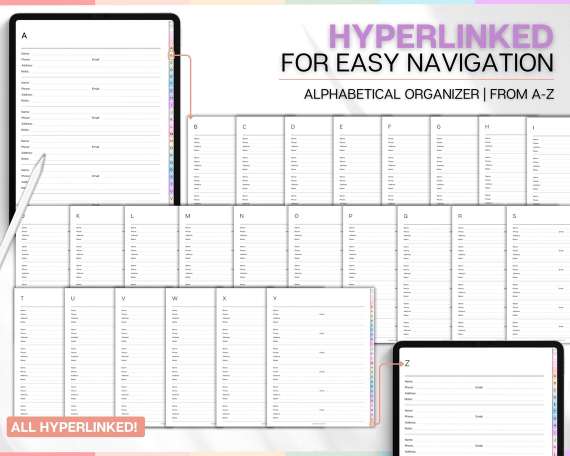 Address Book, Digital Address Book With Tabs, Contact List, Guest ...