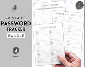 Password Tracker BUNDLE, 3 printable Password Log & organizers, password keeper sheet, password journal book, password template manager