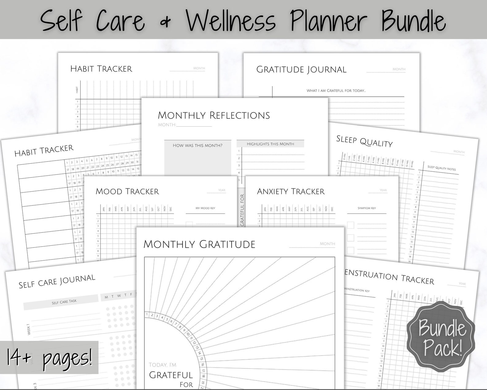 Wellness Planner & Self Care Journal BUNDLE, Printable Selfcare Tracker ...