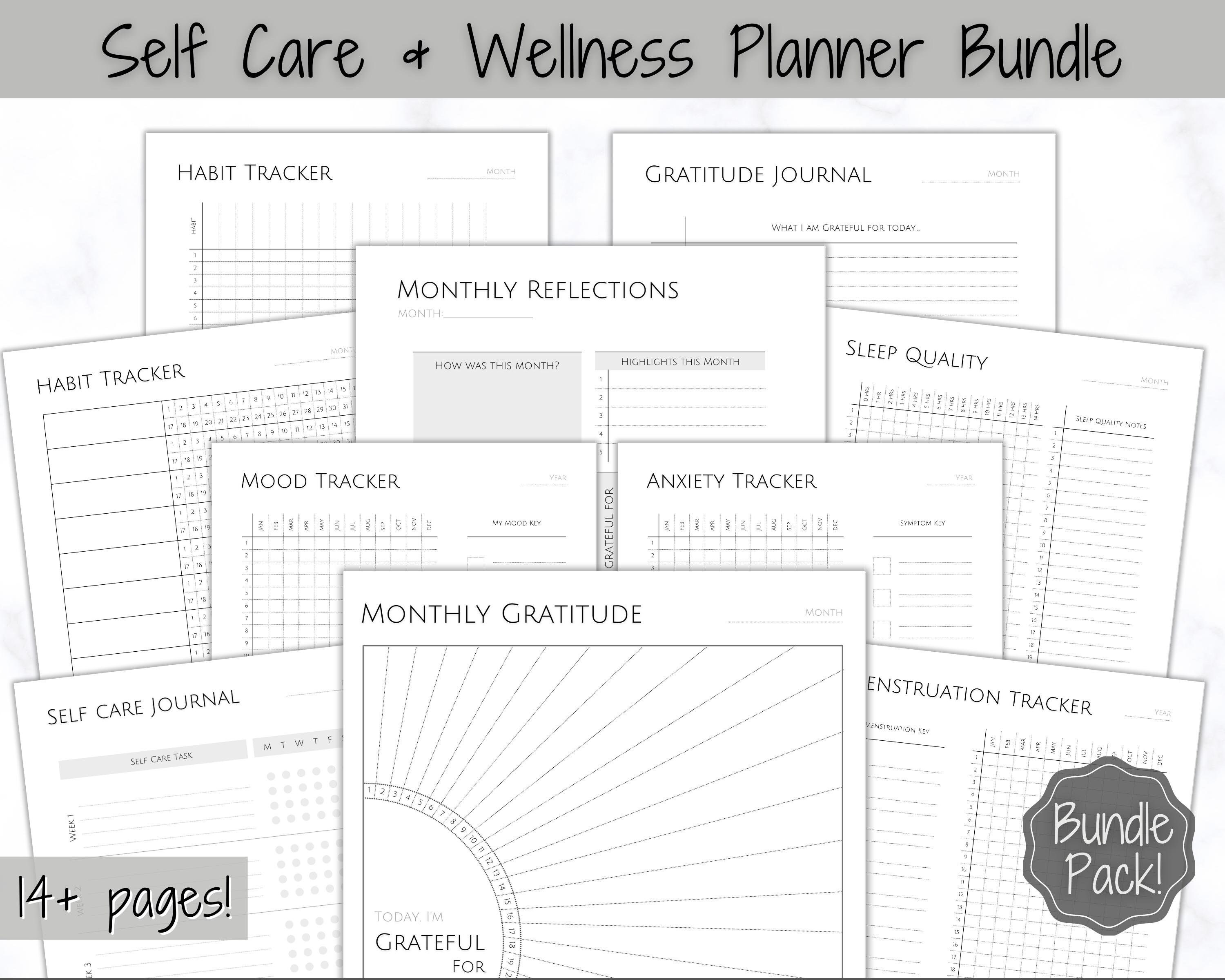 Wellness Planner & Self Care Journal BUNDLE, Printable Selfcare Tracker ...